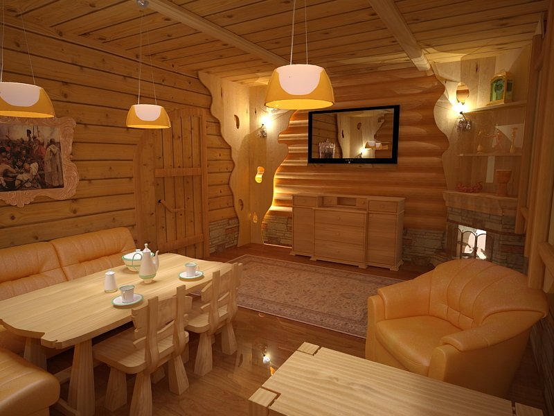 Interiér dreveného kúpeľa