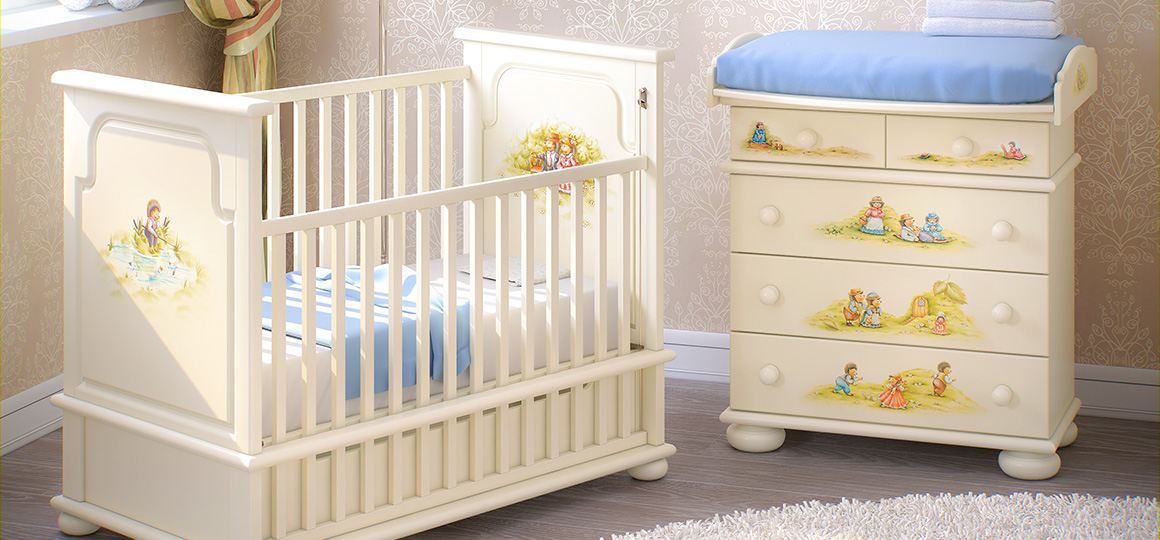 Krásny nábytok pre novorodencov z masívneho dreva