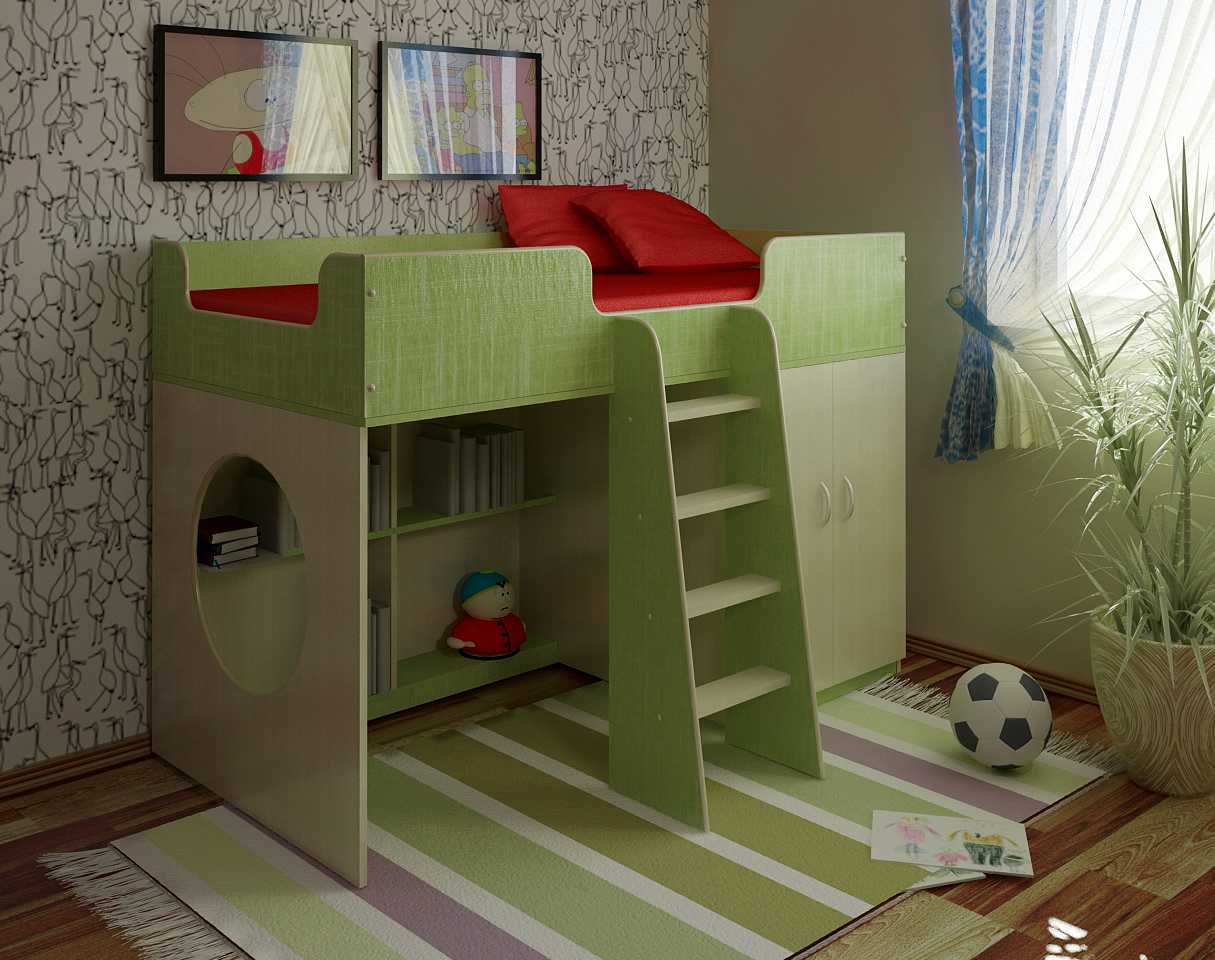 سرير العلية مع منطقة للعب لصبي