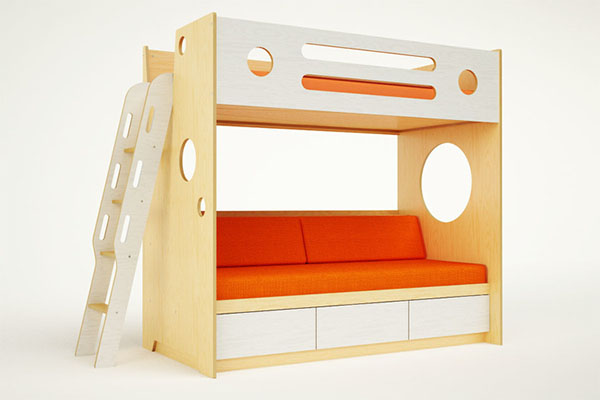سرير علوي مع أريكة من الخشب الرقائقي