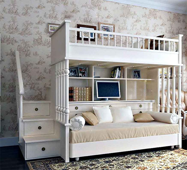 سرير العلية مع أريكة الخشب الصلب